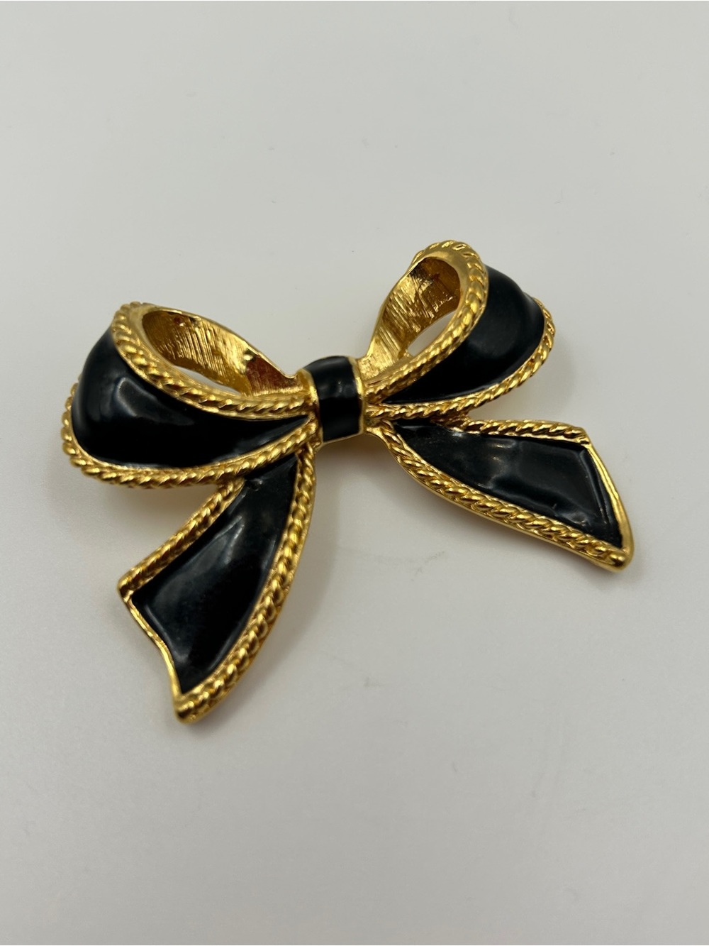 KJL for Avon Camelot Collection Black Enamel Bow Necklace Enhancer Pendant
